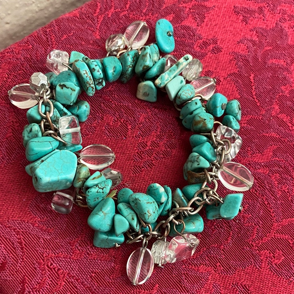 Vintage 90s Turquoise and Glass Stretch Beaded Bracelet